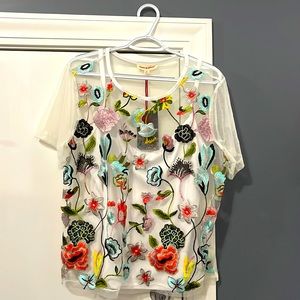 XL-White Multi color embroidery shirt